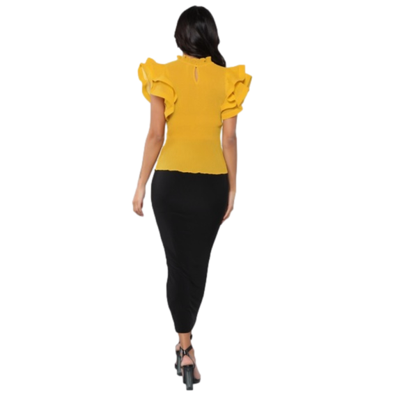 Lovesong Mustard Ruffle Sleeve Blouse - Picture 10 of 10